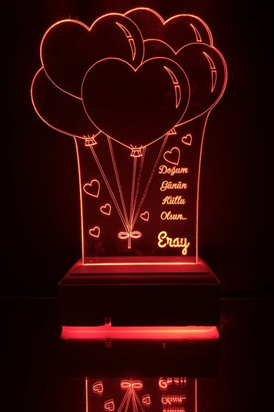Doğum Günü Hediyesi Kalpli 3D Led Dekoratif Gece Lambası