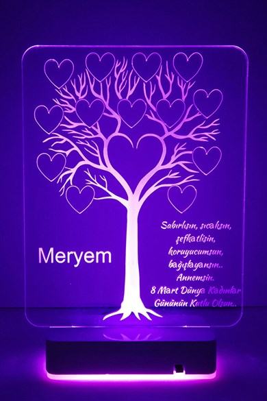 Kadınlara Özel Hediye Kalpler Ve Ağaç 16 Renk Dekoratif Led Lamba
