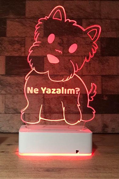 Kişiye Özel Şirin Köpek Masaüstü 3D 16 Renk Dekoratif Led Lamba