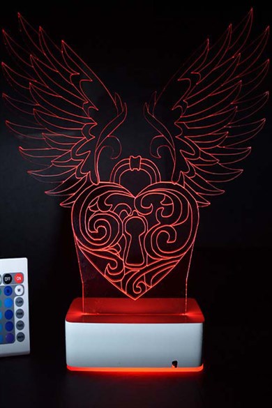 Özel Tasarım Kalp ve Kanat 3D 16 Renk Dekoratif Led Lamba